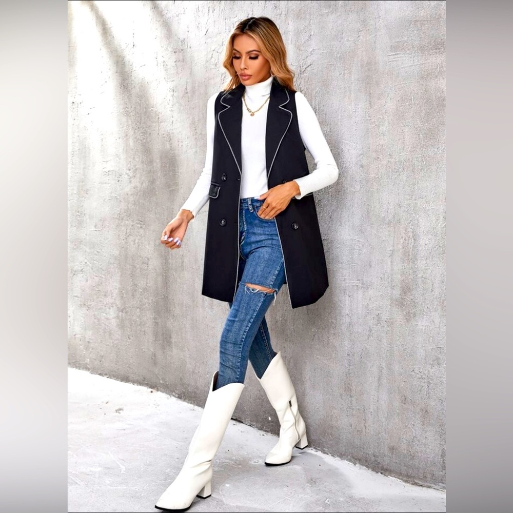Shein contrast binding double breasted Vest Coat 🧥